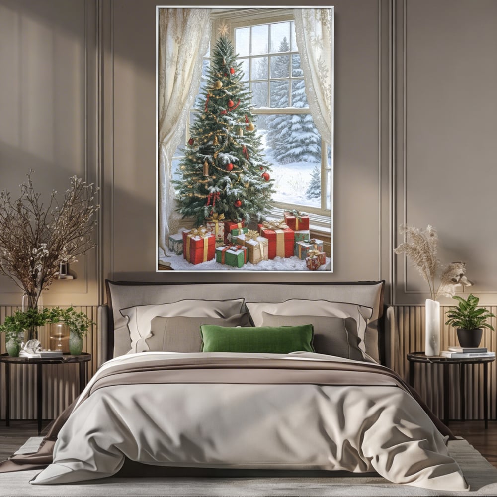 Tablou Canvas Premium LuxCanva® D1004, Brad de Craciun , Relaxare, Family, Sarbatori, Living Room, Globuri, Culori Vibrante