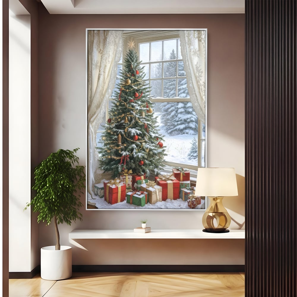 Tablou Canvas Premium LuxCanva® D1004, Brad de Craciun , Relaxare, Family, Sarbatori, Living Room, Globuri, Culori Vibrante