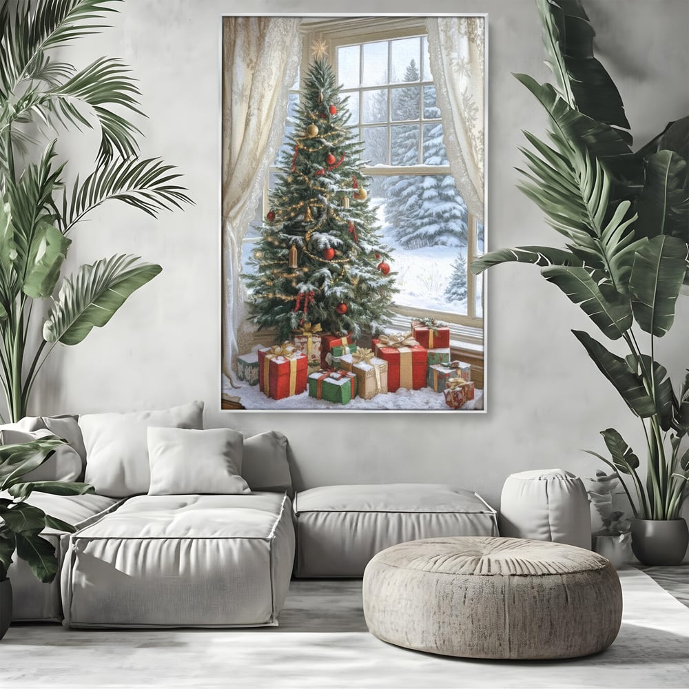Tablou Canvas Premium LuxCanva® D1004, Brad de Craciun , Relaxare, Family, Sarbatori, Living Room, Globuri, Culori Vibrante