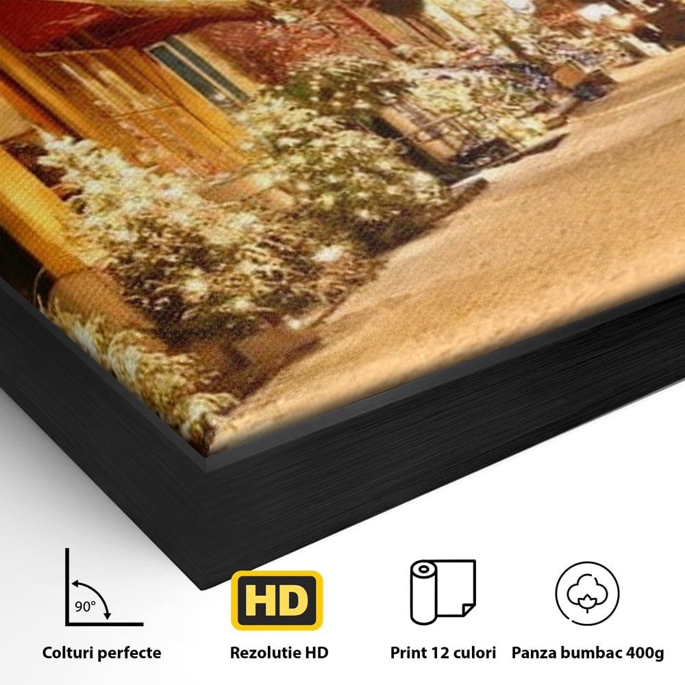 Tablou Canvas Premium LuxCanva® D1005, Magia Craciunului , Plimbare, Lumini, Sarbatori, Living Room, Strada, Culori Vibrante