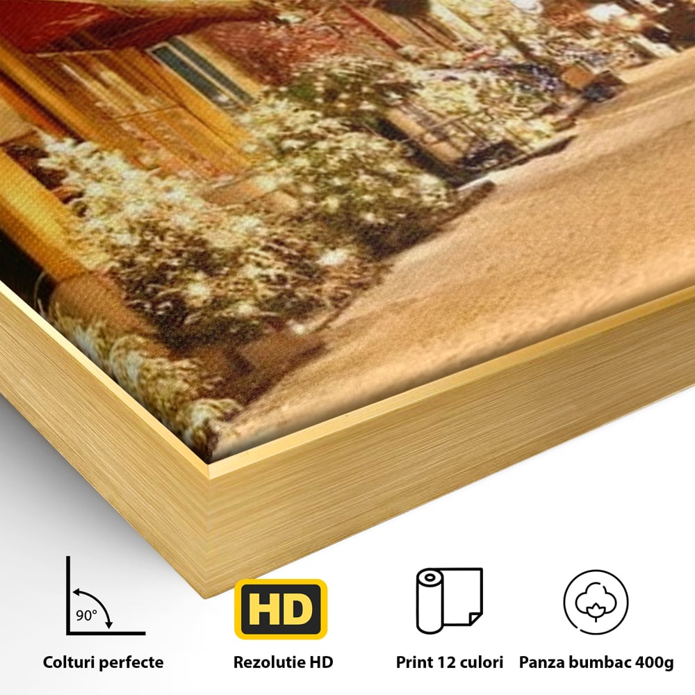 Tablou Canvas Premium LuxCanva® D1005, Magia Craciunului , Plimbare, Lumini, Sarbatori, Living Room, Strada, Culori Vibrante