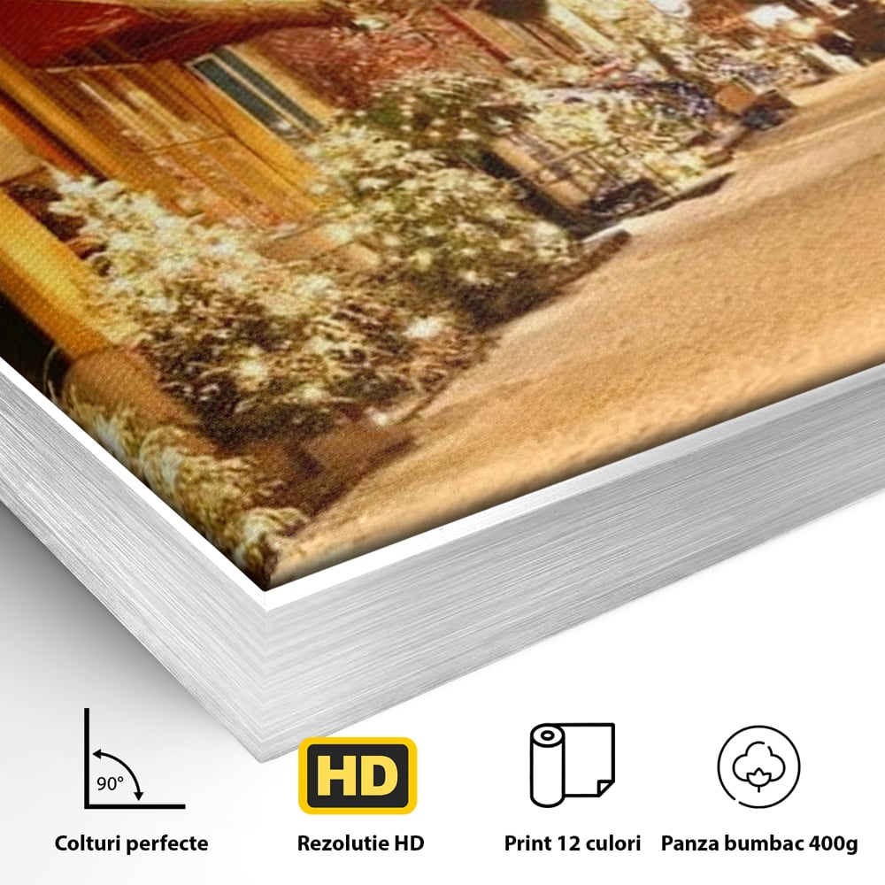 Tablou Canvas Premium LuxCanva® D1005, Magia Craciunului , Plimbare, Lumini, Sarbatori, Living Room, Strada, Culori Vibrante