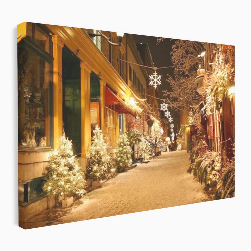 Tablou Canvas Premium LuxCanva® D1005, Magia Craciunului , Plimbare, Lumini, Sarbatori, Living Room, Strada, Culori Vibrante