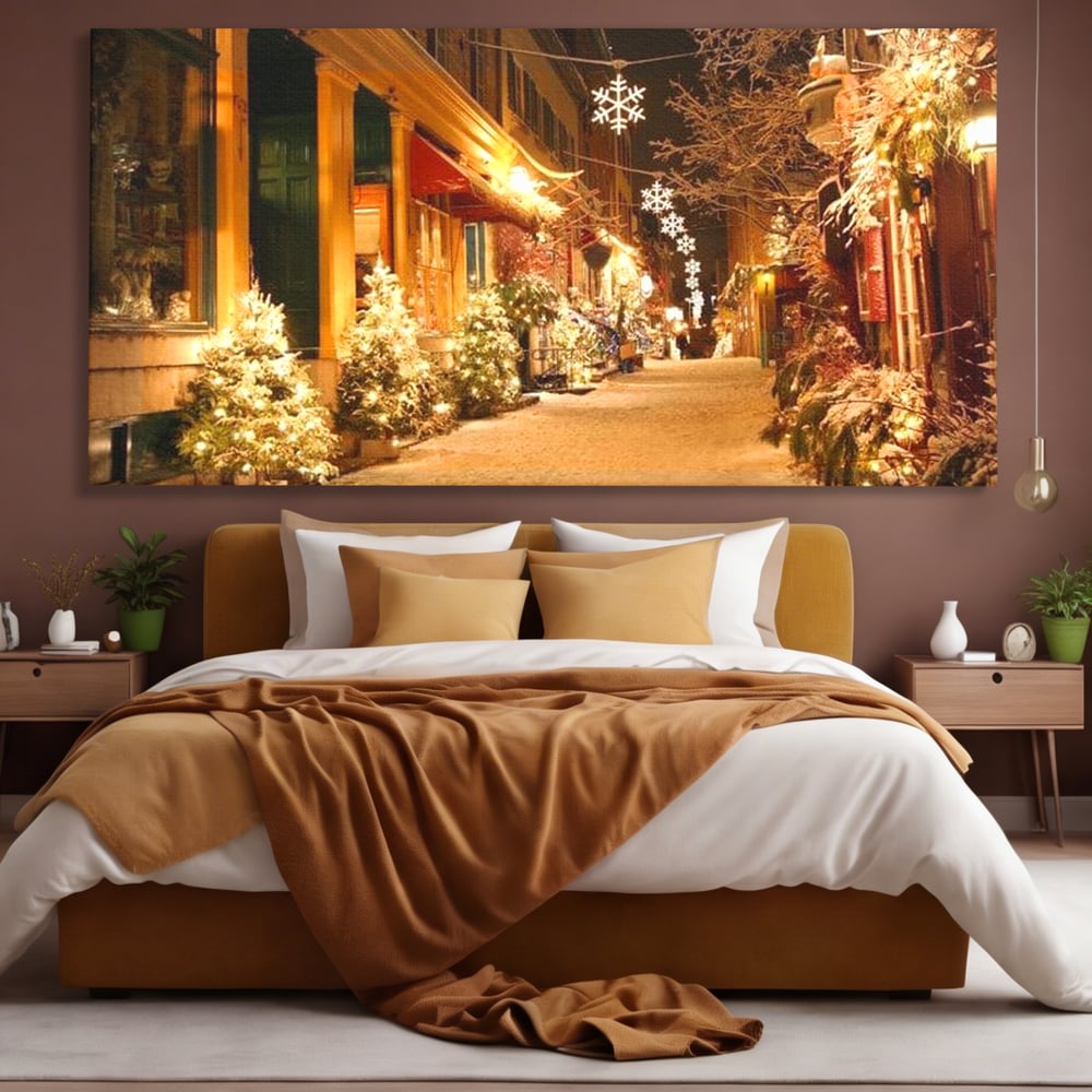 Tablou Canvas Premium LuxCanva® D1005, Magia Craciunului , Plimbare, Lumini, Sarbatori, Living Room, Strada, Culori Vibrante