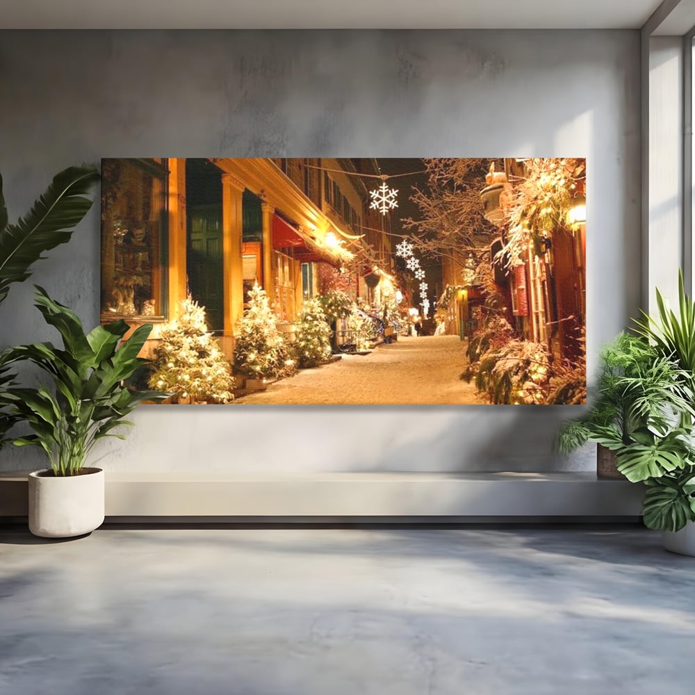 Tablou Canvas Premium LuxCanva® D1005, Magia Craciunului , Plimbare, Lumini, Sarbatori, Living Room, Strada, Culori Vibrante