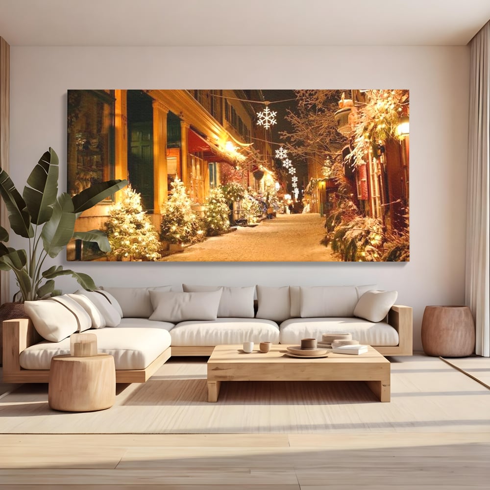 Tablou Canvas Premium LuxCanva® D1005, Magia Craciunului , Plimbare, Lumini, Sarbatori, Living Room, Strada, Culori Vibrante