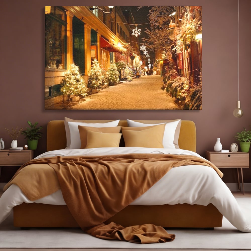 Tablou Canvas Premium LuxCanva® D1005, Magia Craciunului , Plimbare, Lumini, Sarbatori, Living Room, Strada, Culori Vibrante