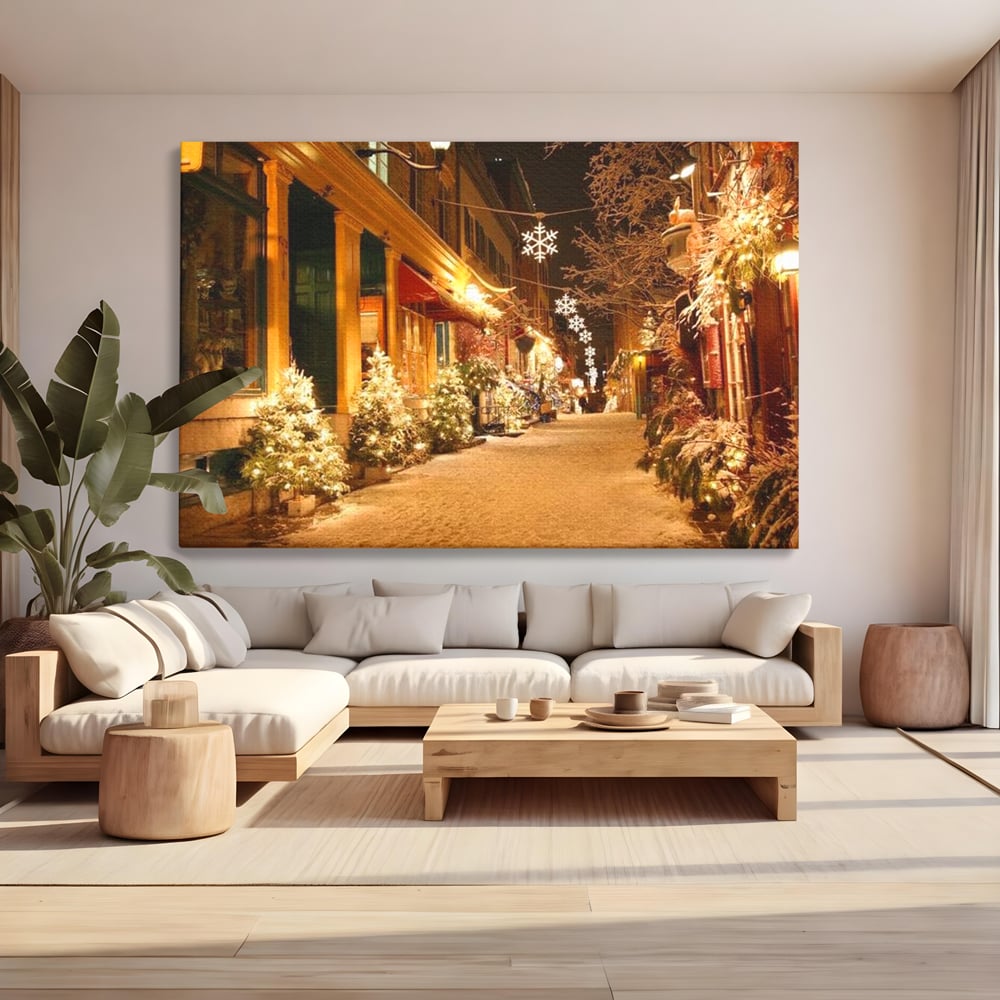 Tablou Canvas Premium LuxCanva® D1005, Magia Craciunului , Plimbare, Lumini, Sarbatori, Living Room, Strada, Culori Vibrante