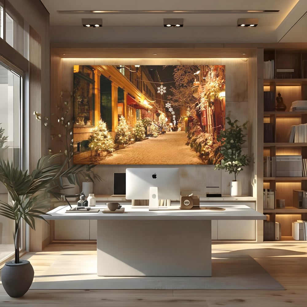Tablou Canvas Premium LuxCanva® D1005, Magia Craciunului , Plimbare, Lumini, Sarbatori, Living Room, Strada, Culori Vibrante