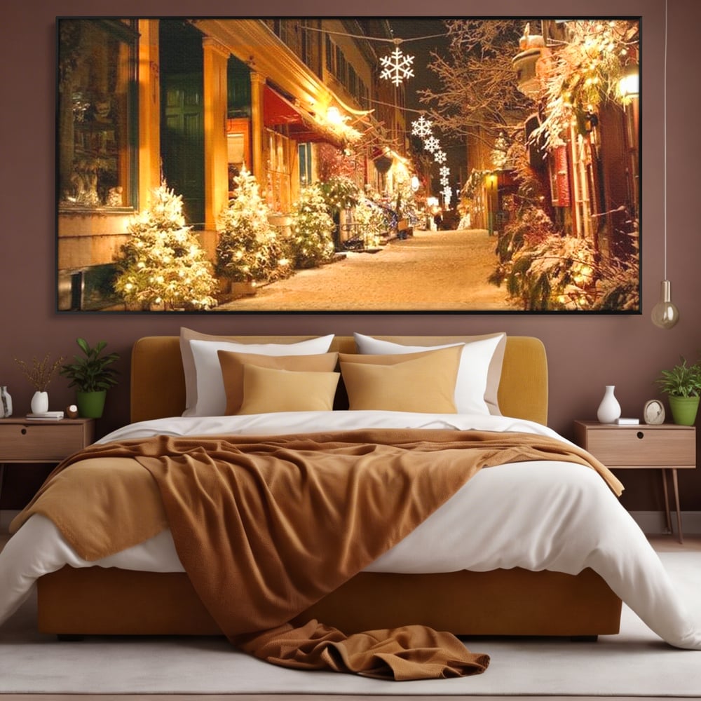 Tablou Canvas Premium LuxCanva® D1005, Magia Craciunului , Plimbare, Lumini, Sarbatori, Living Room, Strada, Culori Vibrante