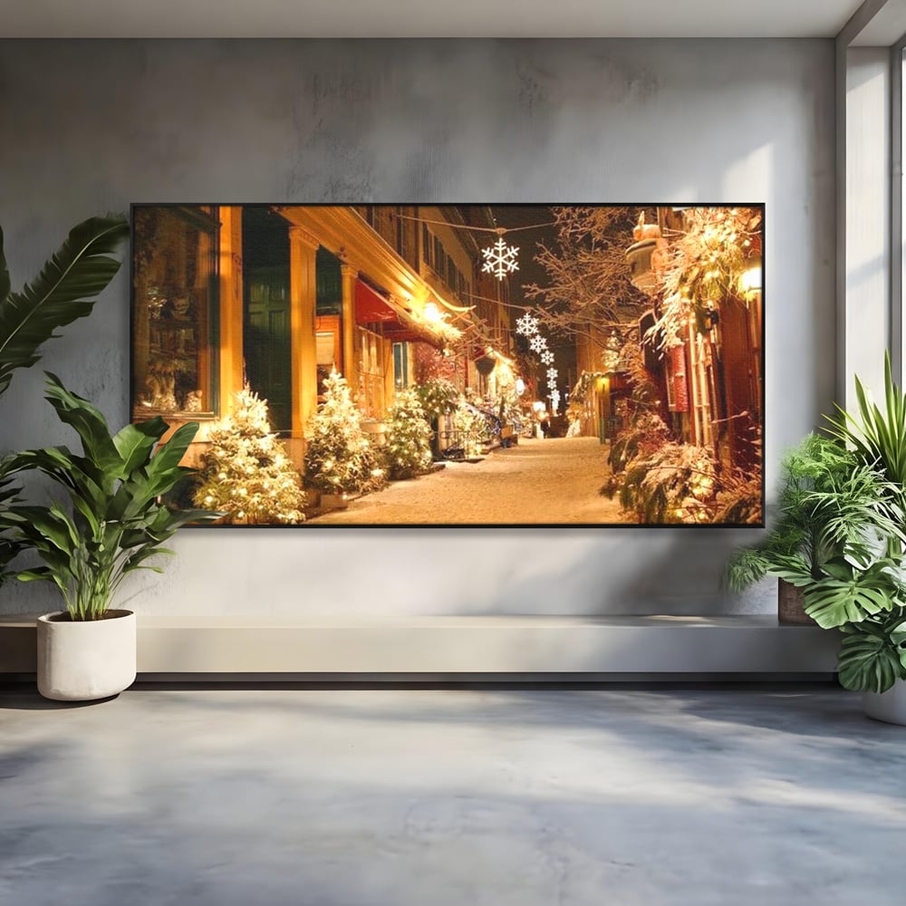 Tablou Canvas Premium LuxCanva® D1005, Magia Craciunului , Plimbare, Lumini, Sarbatori, Living Room, Strada, Culori Vibrante