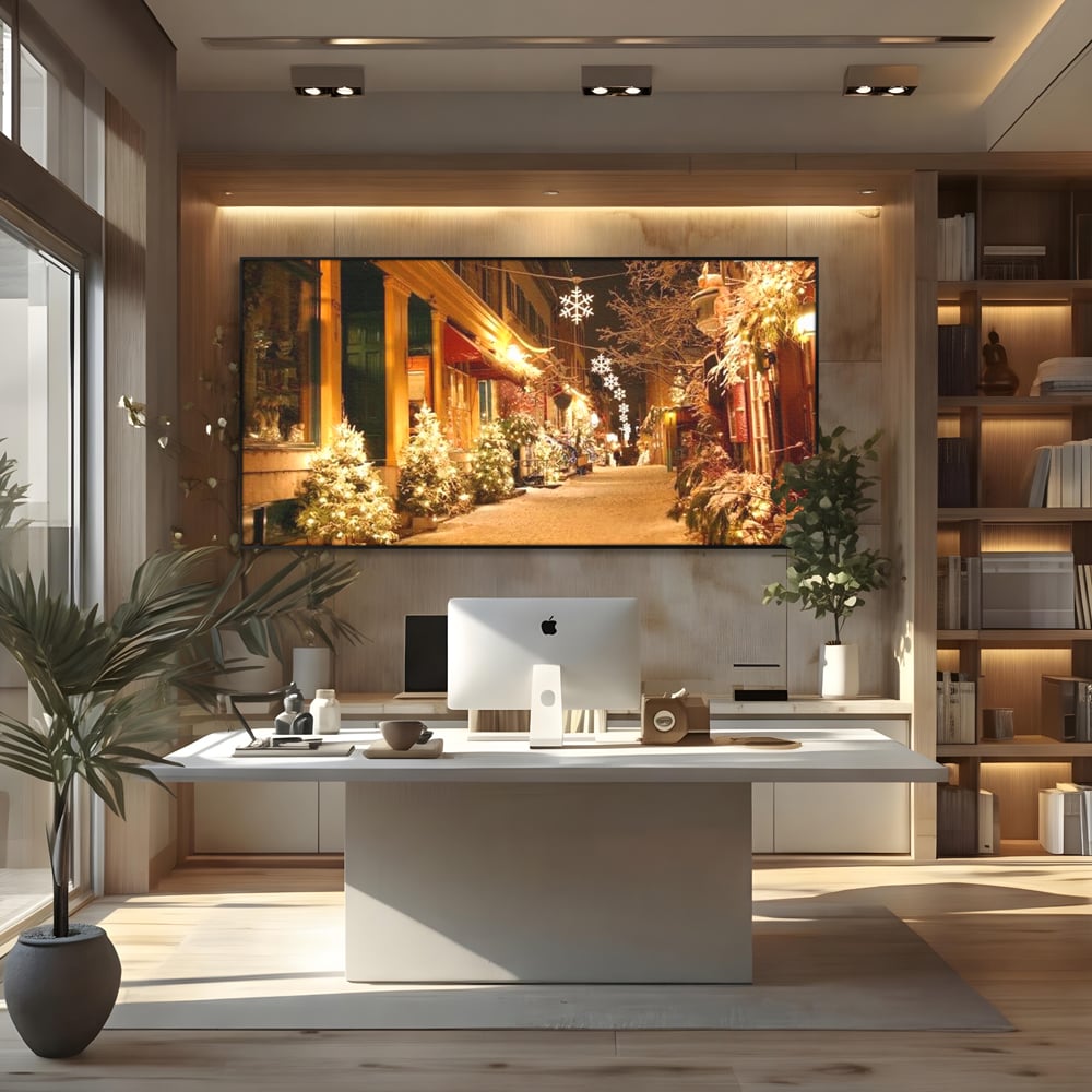 Tablou Canvas Premium LuxCanva® D1005, Magia Craciunului , Plimbare, Lumini, Sarbatori, Living Room, Strada, Culori Vibrante