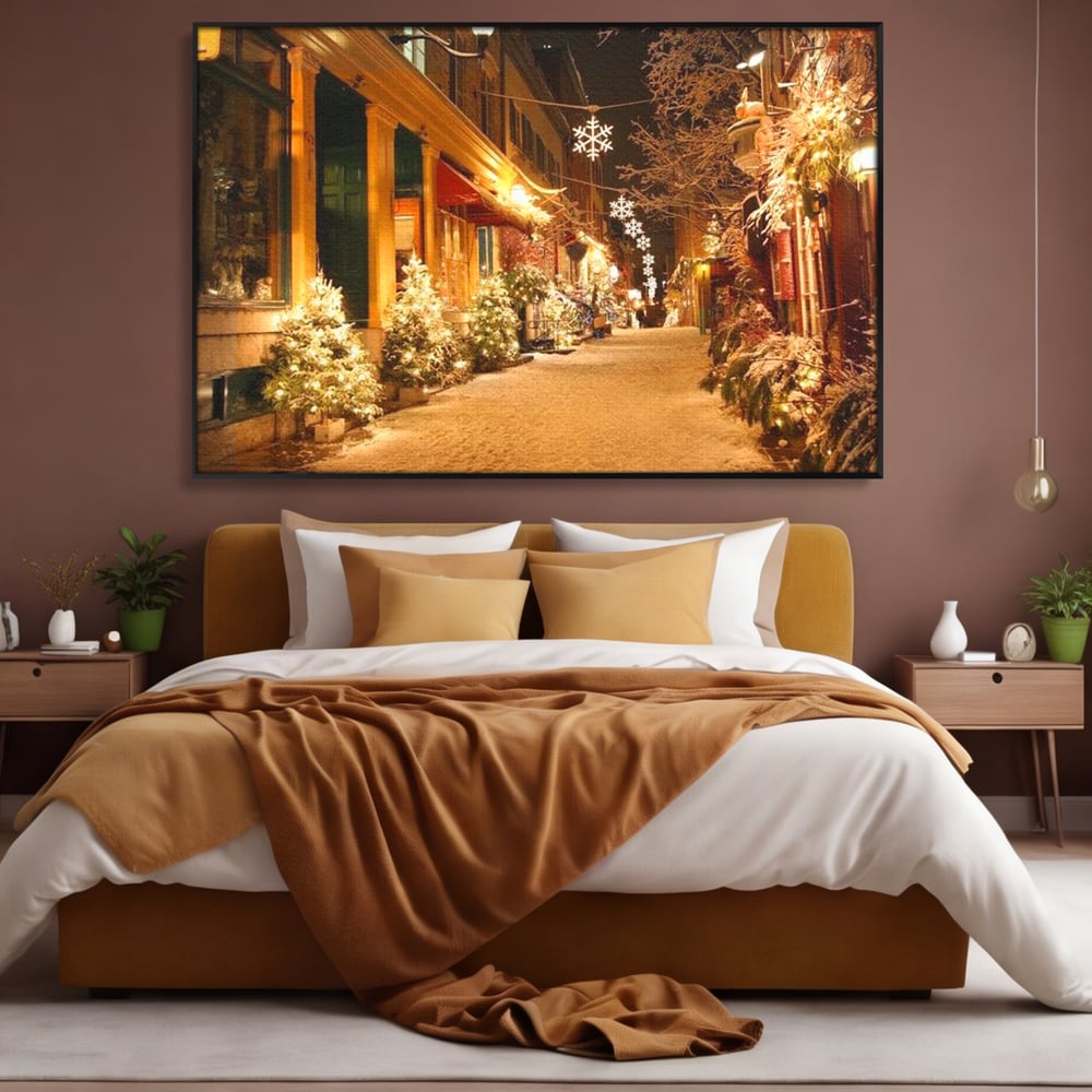 Tablou Canvas Premium LuxCanva® D1005, Magia Craciunului , Plimbare, Lumini, Sarbatori, Living Room, Strada, Culori Vibrante