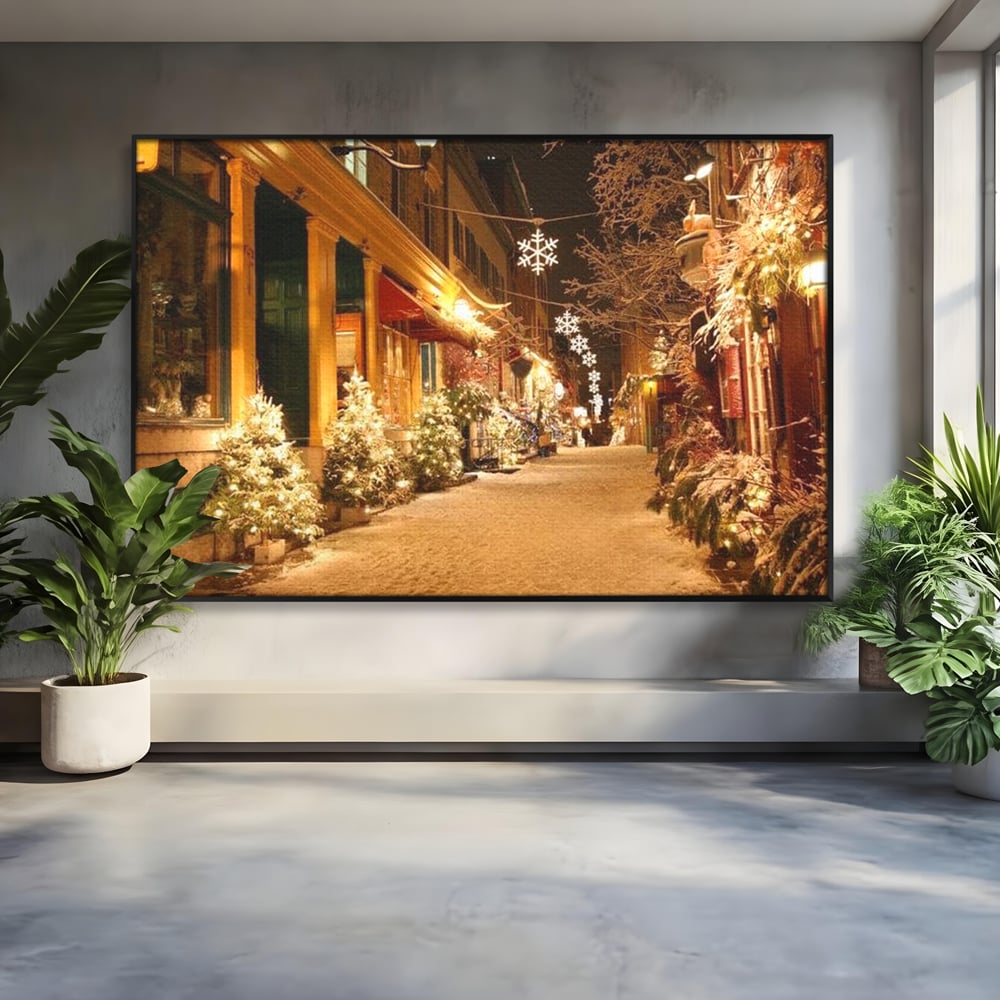 Tablou Canvas Premium LuxCanva® D1005, Magia Craciunului , Plimbare, Lumini, Sarbatori, Living Room, Strada, Culori Vibrante