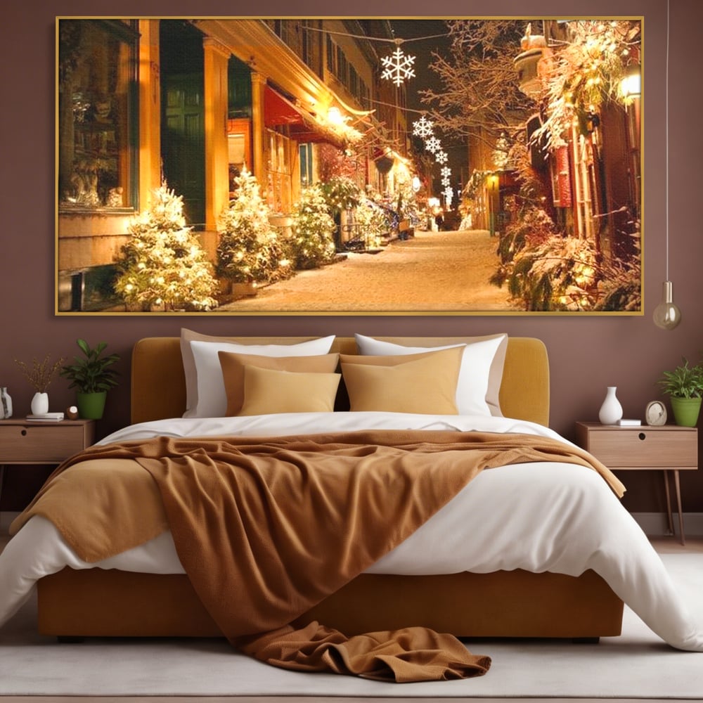 Tablou Canvas Premium LuxCanva® D1005, Magia Craciunului , Plimbare, Lumini, Sarbatori, Living Room, Strada, Culori Vibrante