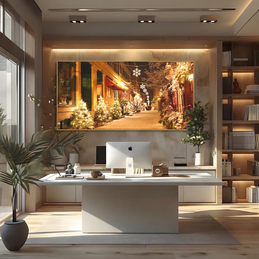Tablou Canvas Premium LuxCanva® D1005, Magia Craciunului , Plimbare, Lumini, Sarbatori, Living Room, Strada, Culori Vibrante
