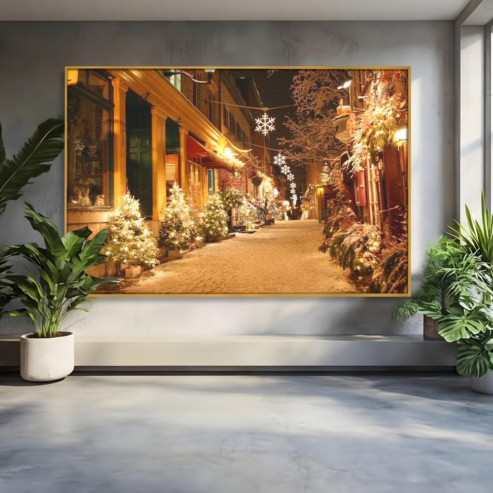 Tablou Canvas Premium LuxCanva® D1005, Magia Craciunului , Plimbare, Lumini, Sarbatori, Living Room, Strada, Culori Vibrante