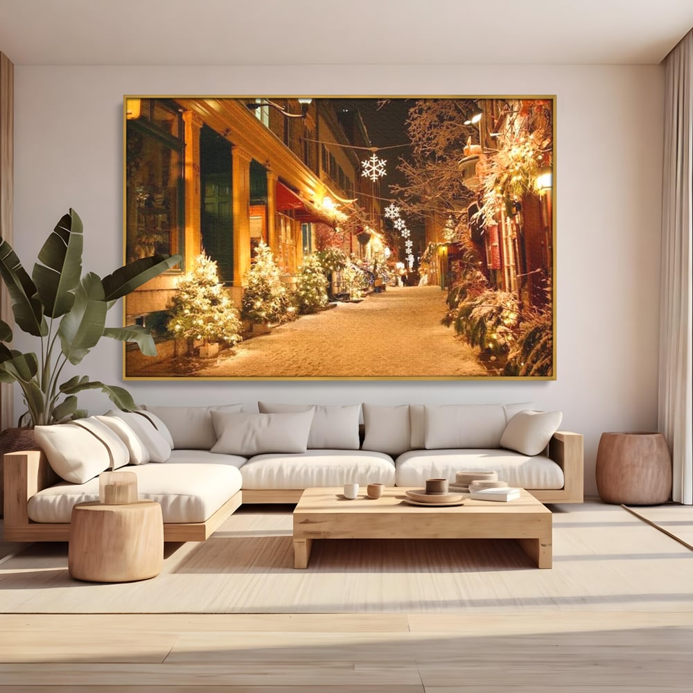 Tablou Canvas Premium LuxCanva® D1005, Magia Craciunului , Plimbare, Lumini, Sarbatori, Living Room, Strada, Culori Vibrante