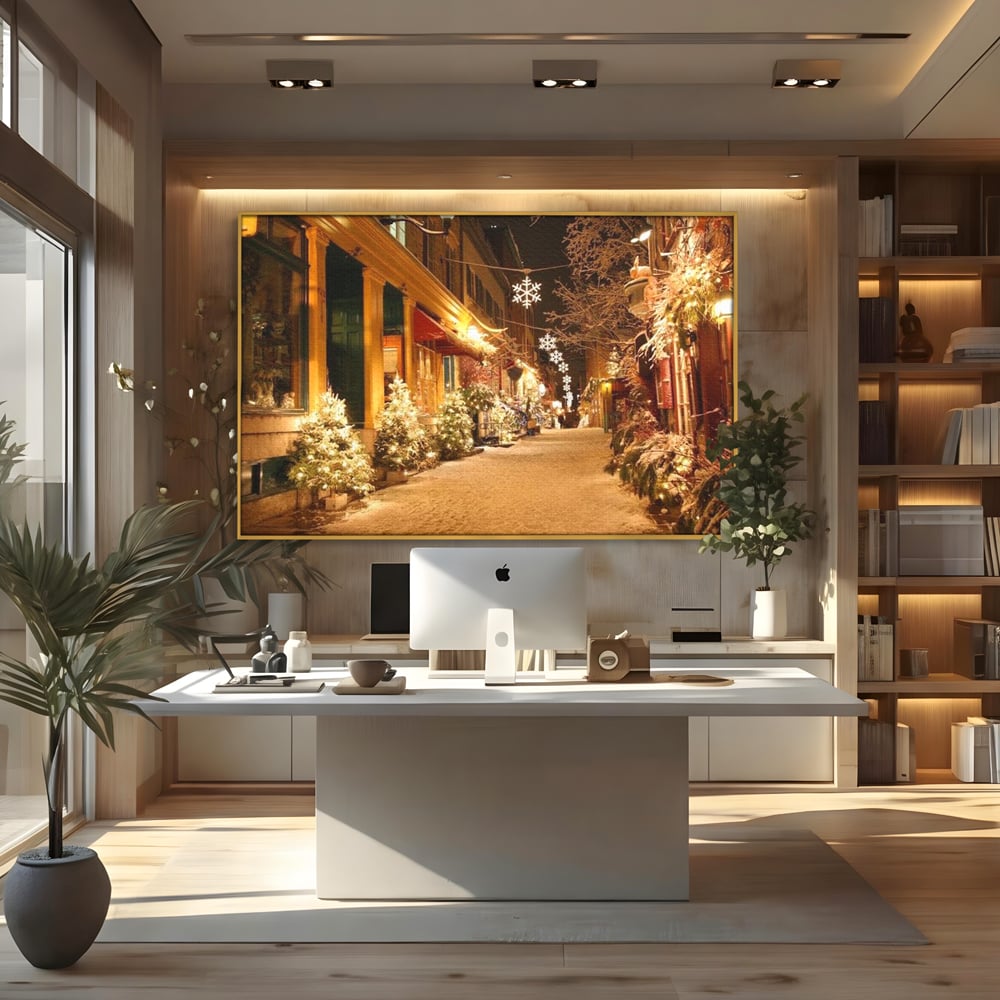 Tablou Canvas Premium LuxCanva® D1005, Magia Craciunului , Plimbare, Lumini, Sarbatori, Living Room, Strada, Culori Vibrante