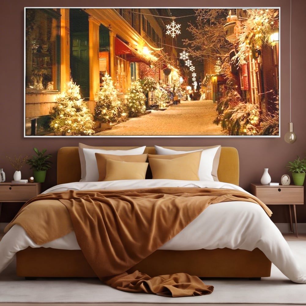 Tablou Canvas Premium LuxCanva® D1005, Magia Craciunului , Plimbare, Lumini, Sarbatori, Living Room, Strada, Culori Vibrante