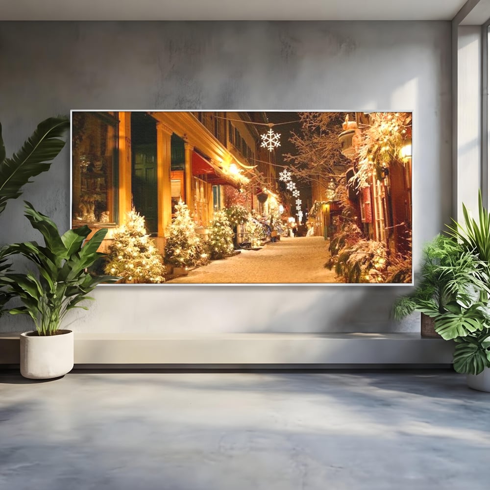 Tablou Canvas Premium LuxCanva® D1005, Magia Craciunului , Plimbare, Lumini, Sarbatori, Living Room, Strada, Culori Vibrante