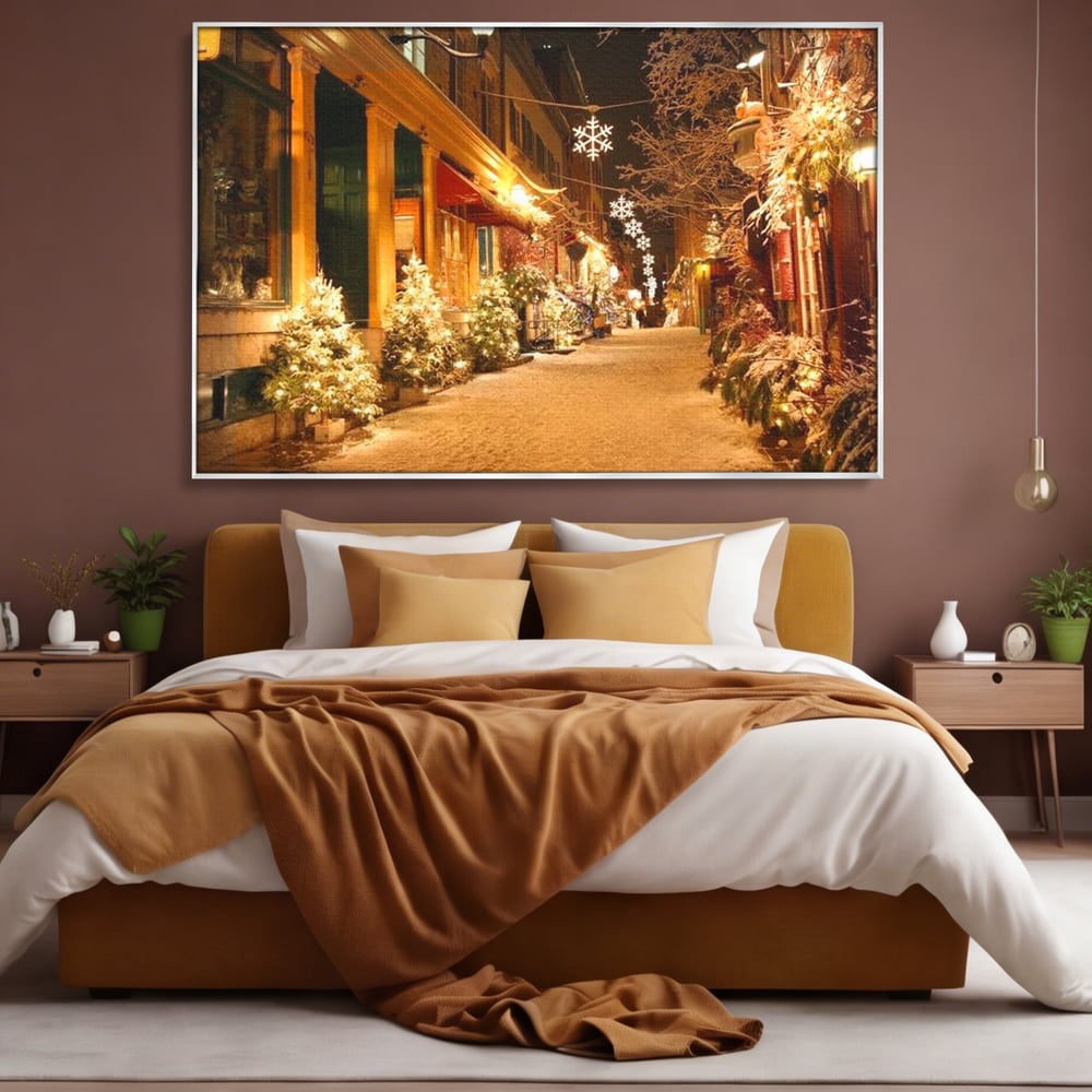 Tablou Canvas Premium LuxCanva® D1005, Magia Craciunului , Plimbare, Lumini, Sarbatori, Living Room, Strada, Culori Vibrante