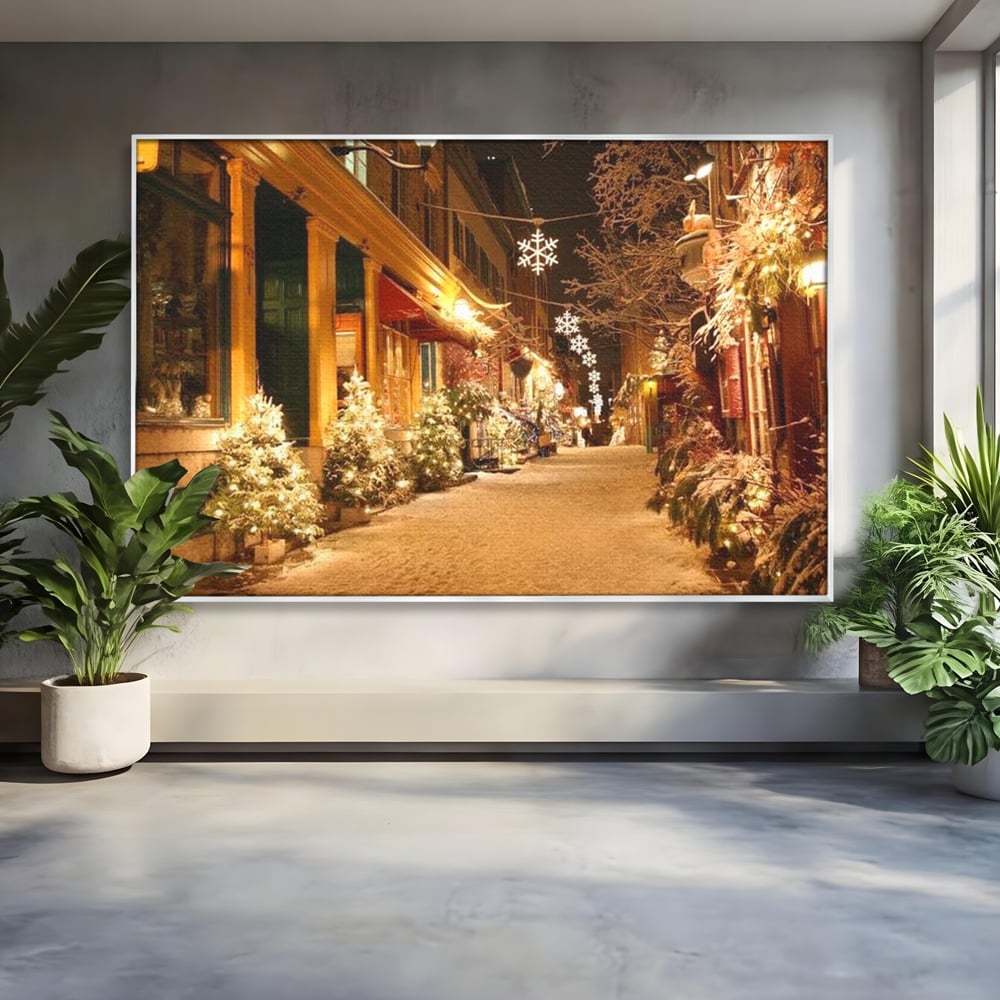Tablou Canvas Premium LuxCanva® D1005, Magia Craciunului , Plimbare, Lumini, Sarbatori, Living Room, Strada, Culori Vibrante