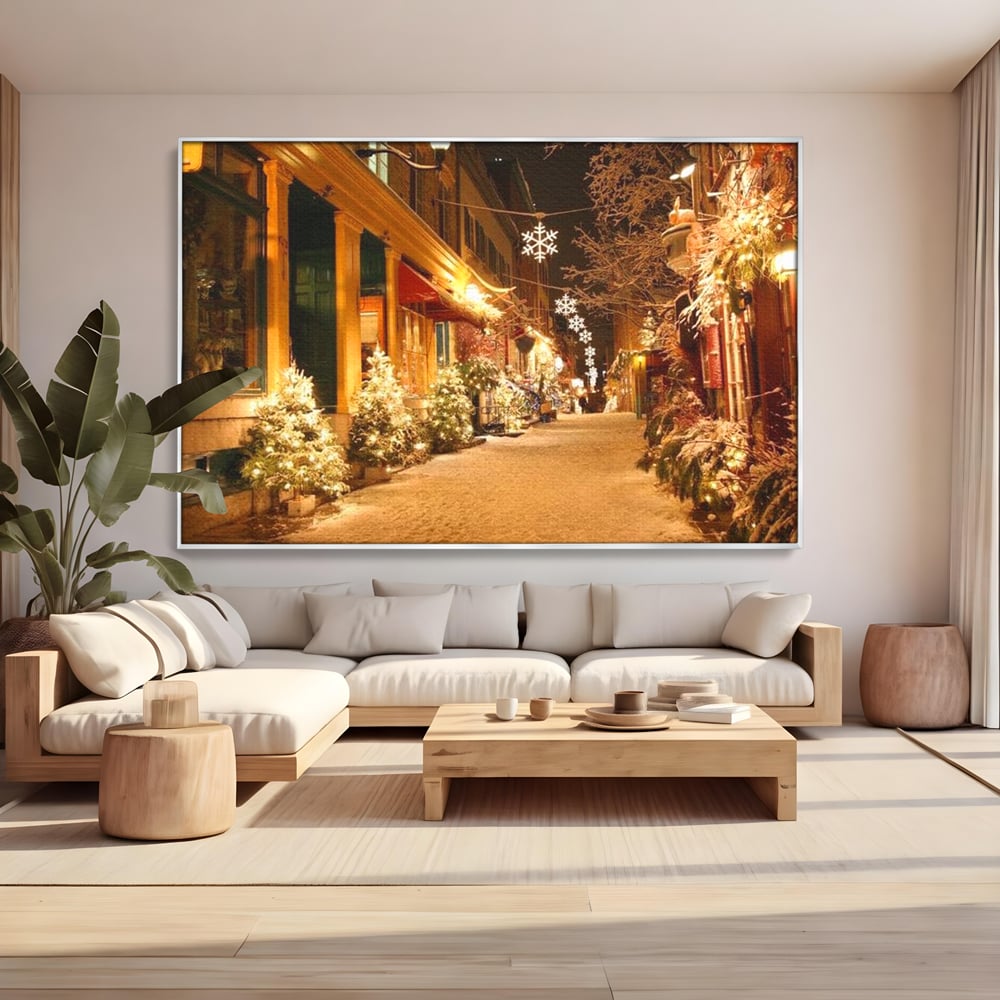 Tablou Canvas Premium LuxCanva® D1005, Magia Craciunului , Plimbare, Lumini, Sarbatori, Living Room, Strada, Culori Vibrante