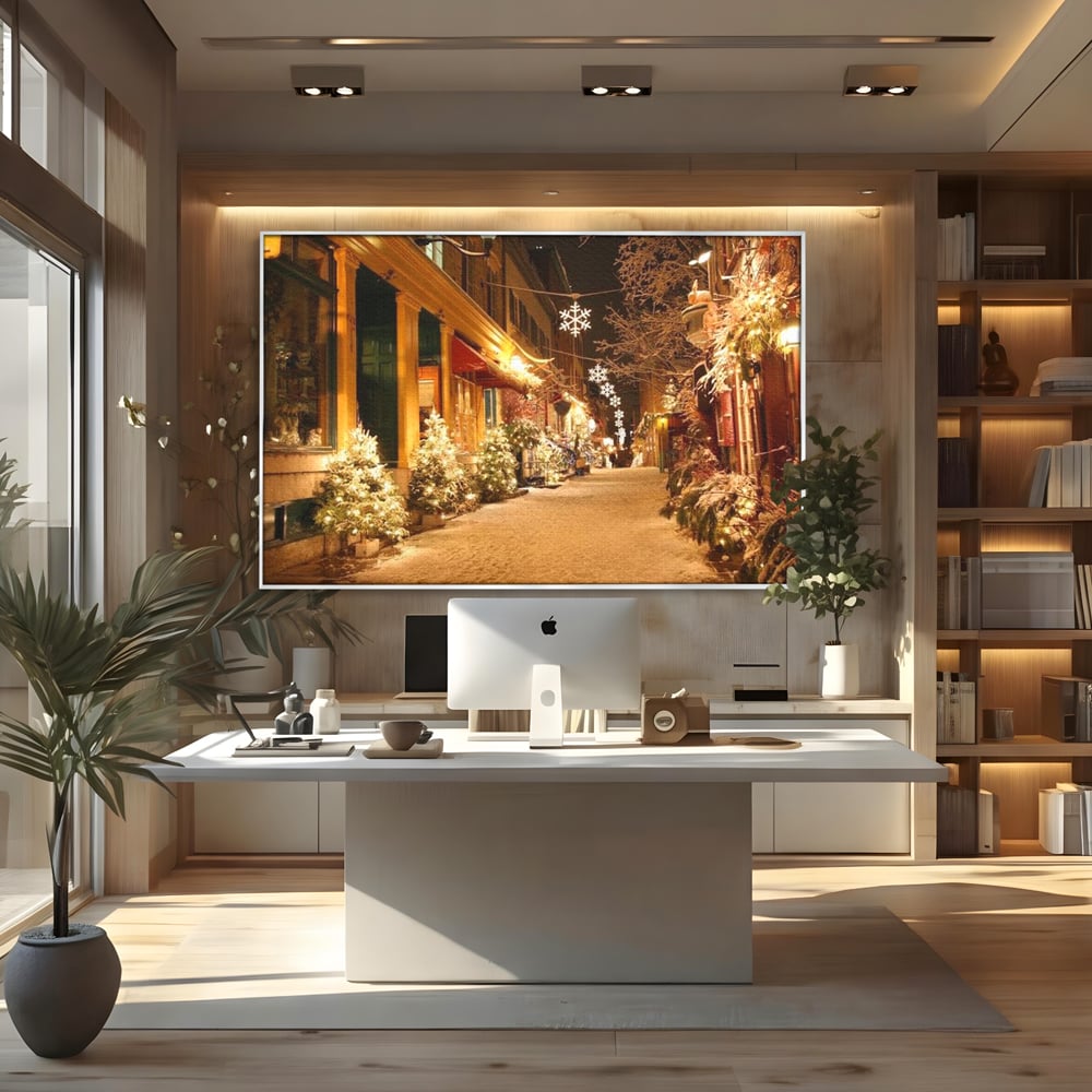 Tablou Canvas Premium LuxCanva® D1005, Magia Craciunului , Plimbare, Lumini, Sarbatori, Living Room, Strada, Culori Vibrante