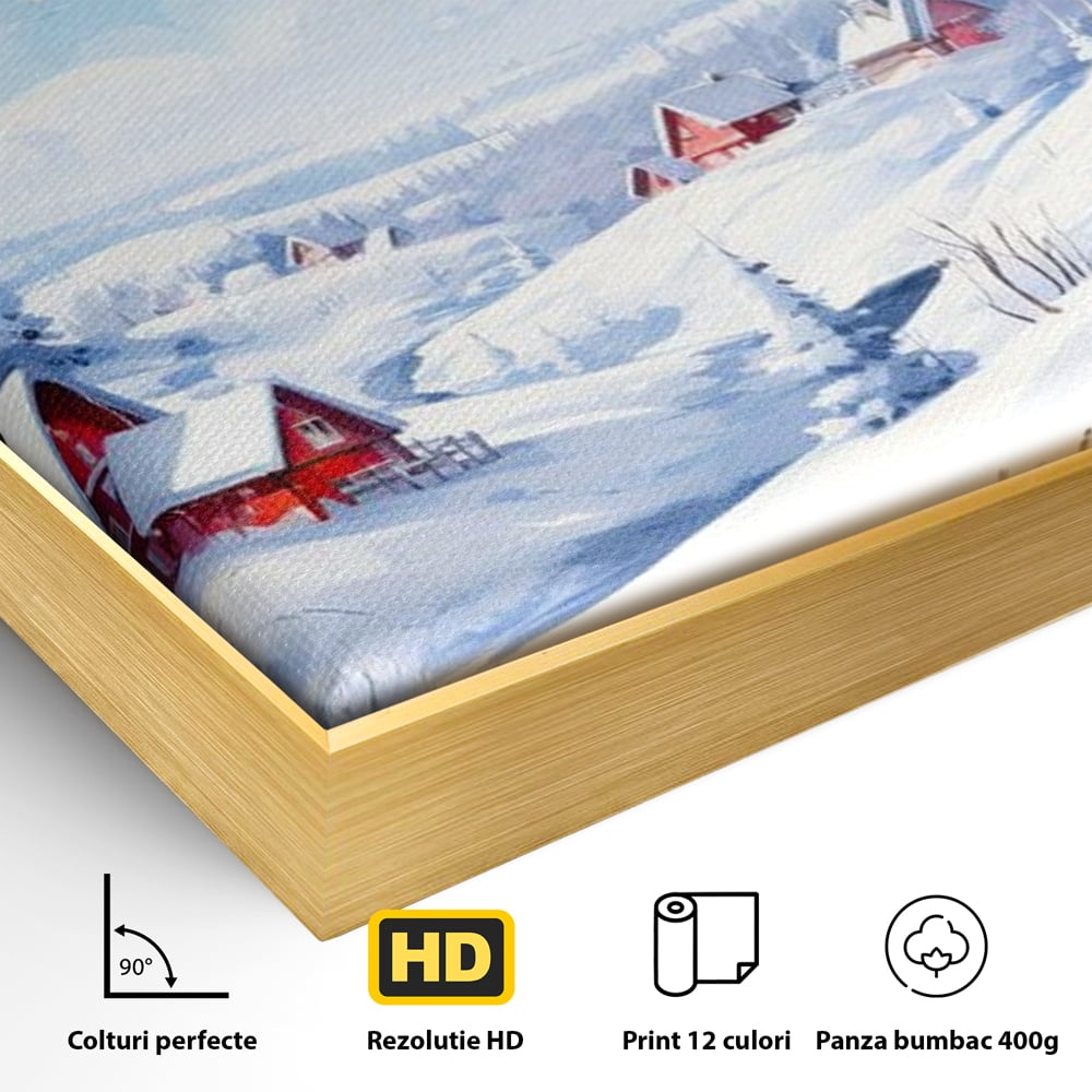 Tablou Canvas Premium LuxCanva® D1006, Iarna pe Ulita , Plimbare, Iarna, Rural, Ulita, Living Room, Omat, Culori Vibrante