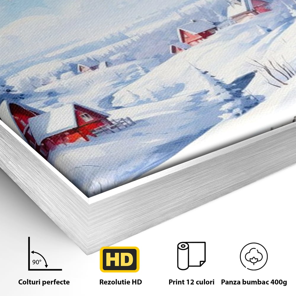 Tablou Canvas Premium LuxCanva® D1006, Iarna pe Ulita , Plimbare, Iarna, Rural, Ulita, Living Room, Omat, Culori Vibrante
