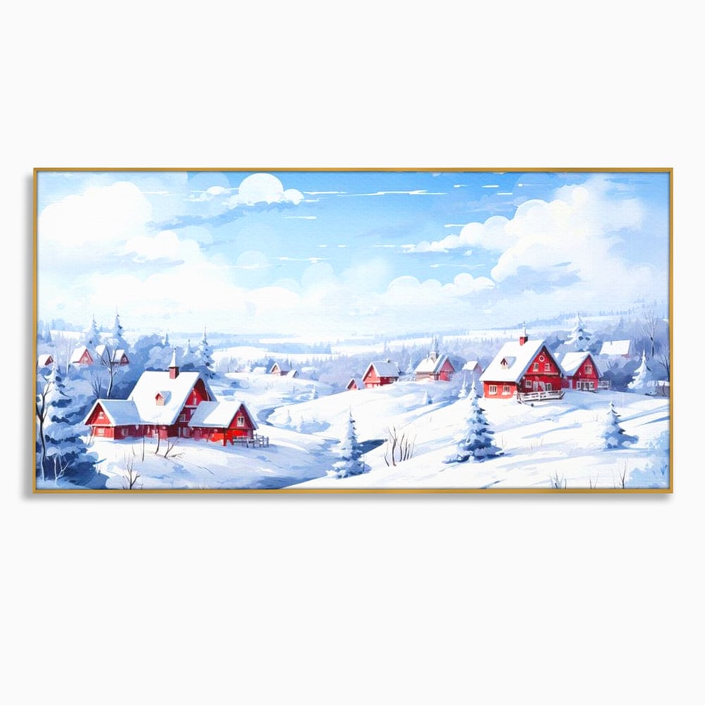 Tablou Canvas Premium LuxCanva® D1006, Iarna pe Ulita , Plimbare, Iarna, Rural, Ulita, Living Room, Omat, Culori Vibrante