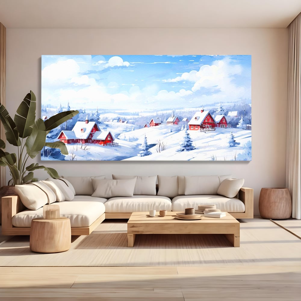 Tablou Canvas Premium LuxCanva® D1006, Iarna pe Ulita , Plimbare, Iarna, Rural, Ulita, Living Room, Omat, Culori Vibrante