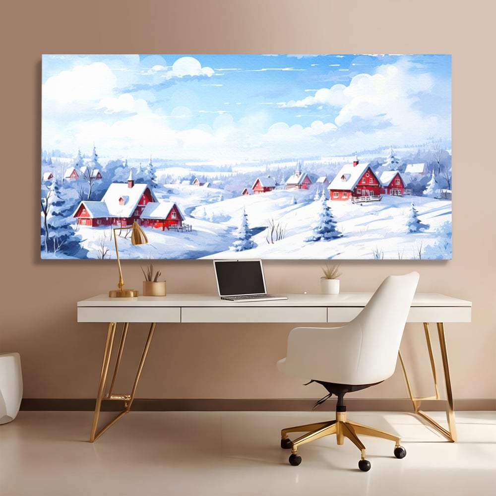 Tablou Canvas Premium LuxCanva® D1006, Iarna pe Ulita , Plimbare, Iarna, Rural, Ulita, Living Room, Omat, Culori Vibrante