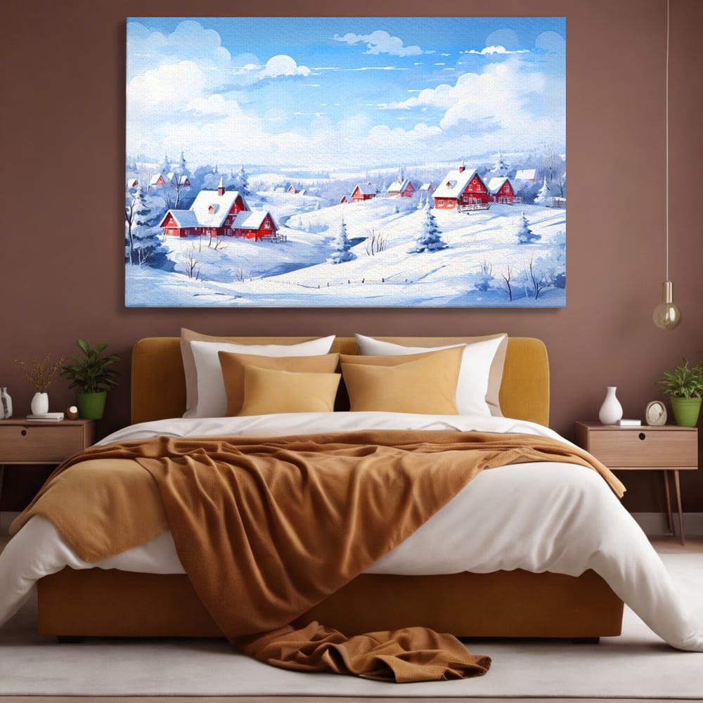 Tablou Canvas Premium LuxCanva® D1006, Iarna pe Ulita , Plimbare, Iarna, Rural, Ulita, Living Room, Omat, Culori Vibrante