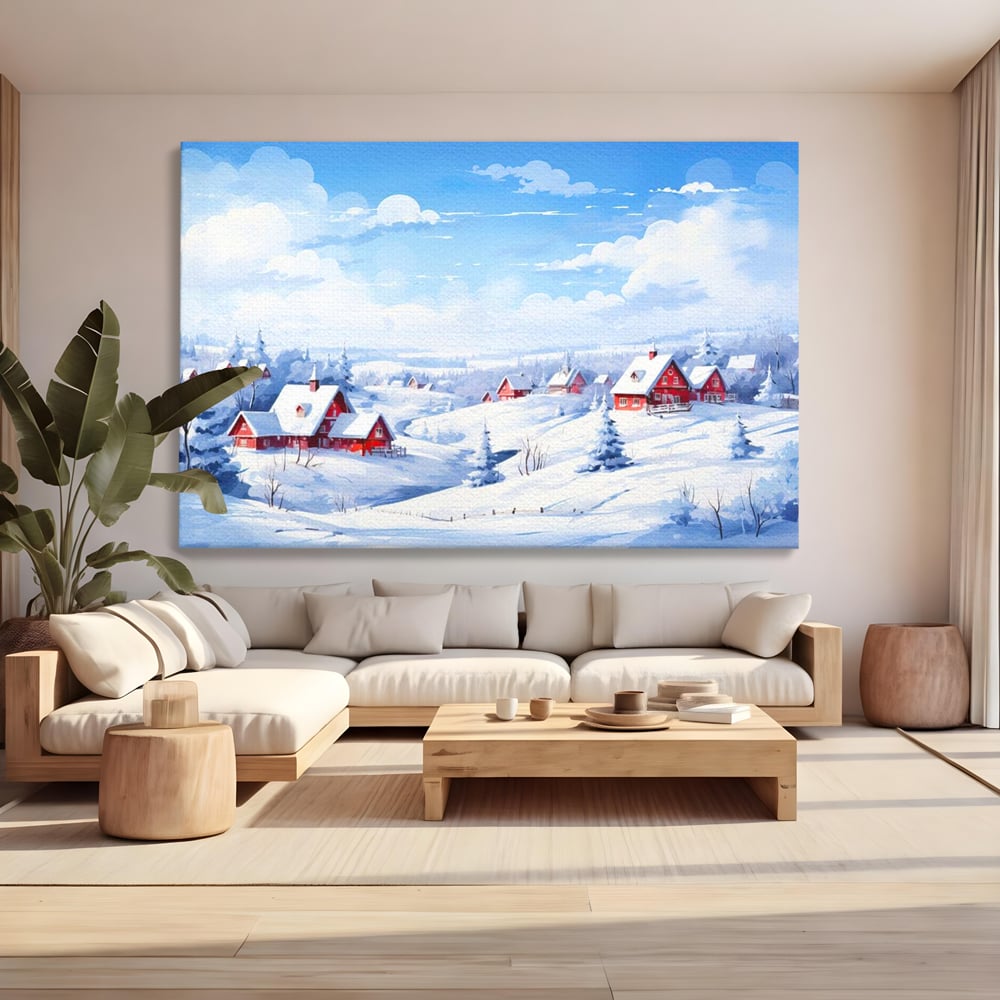 Tablou Canvas Premium LuxCanva® D1006, Iarna pe Ulita , Plimbare, Iarna, Rural, Ulita, Living Room, Omat, Culori Vibrante