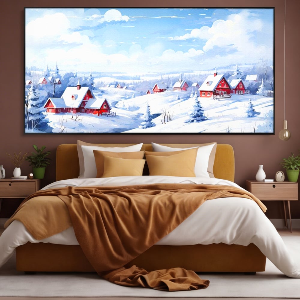 Tablou Canvas Premium LuxCanva® D1006, Iarna pe Ulita , Plimbare, Iarna, Rural, Ulita, Living Room, Omat, Culori Vibrante