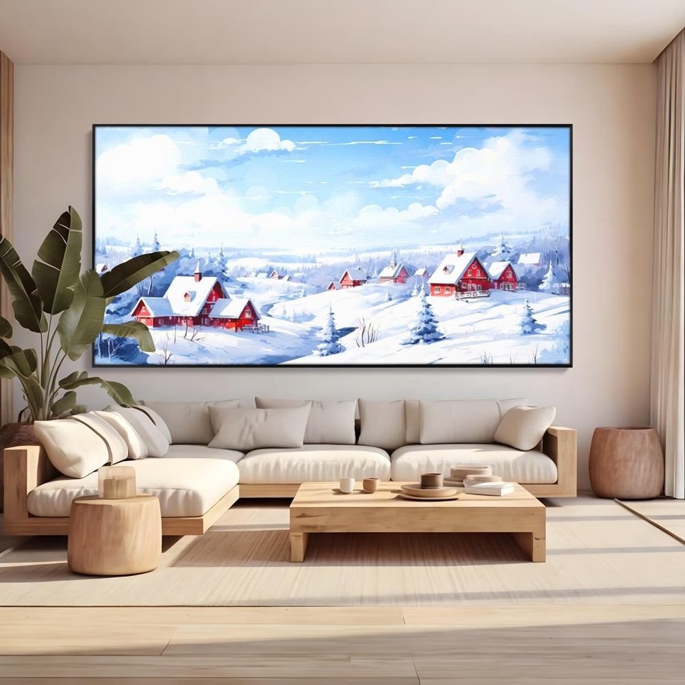 Tablou Canvas Premium LuxCanva® D1006, Iarna pe Ulita , Plimbare, Iarna, Rural, Ulita, Living Room, Omat, Culori Vibrante