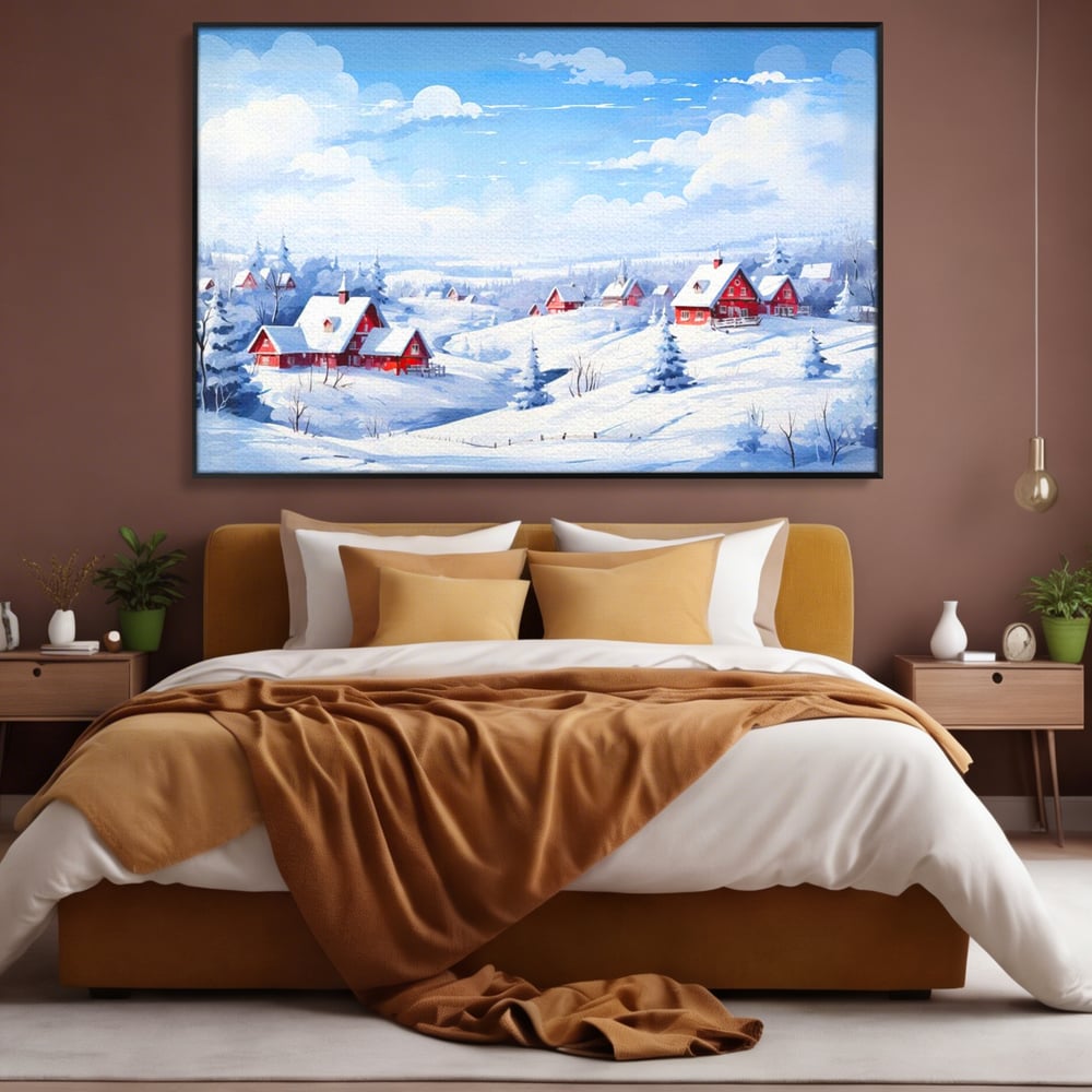 Tablou Canvas Premium LuxCanva® D1006, Iarna pe Ulita , Plimbare, Iarna, Rural, Ulita, Living Room, Omat, Culori Vibrante