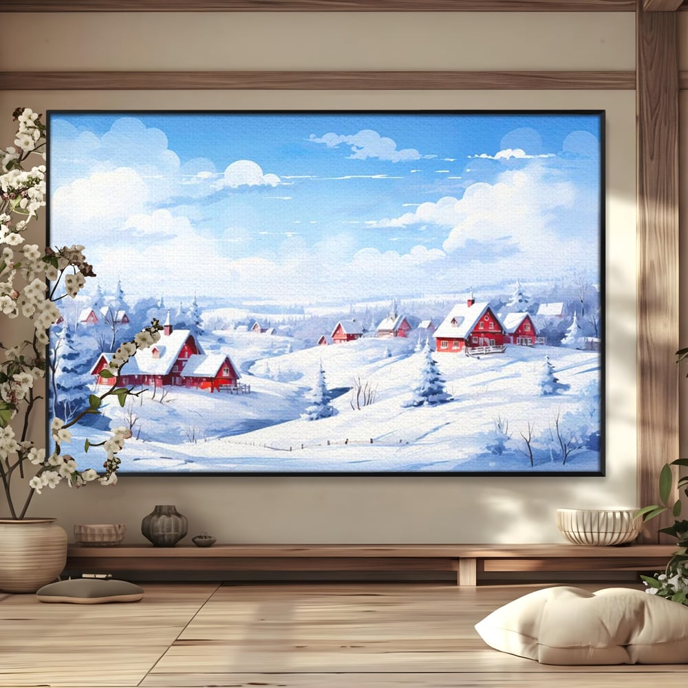 Tablou Canvas Premium LuxCanva® D1006, Iarna pe Ulita , Plimbare, Iarna, Rural, Ulita, Living Room, Omat, Culori Vibrante