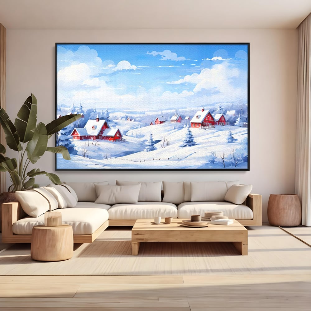 Tablou Canvas Premium LuxCanva® D1006, Iarna pe Ulita , Plimbare, Iarna, Rural, Ulita, Living Room, Omat, Culori Vibrante