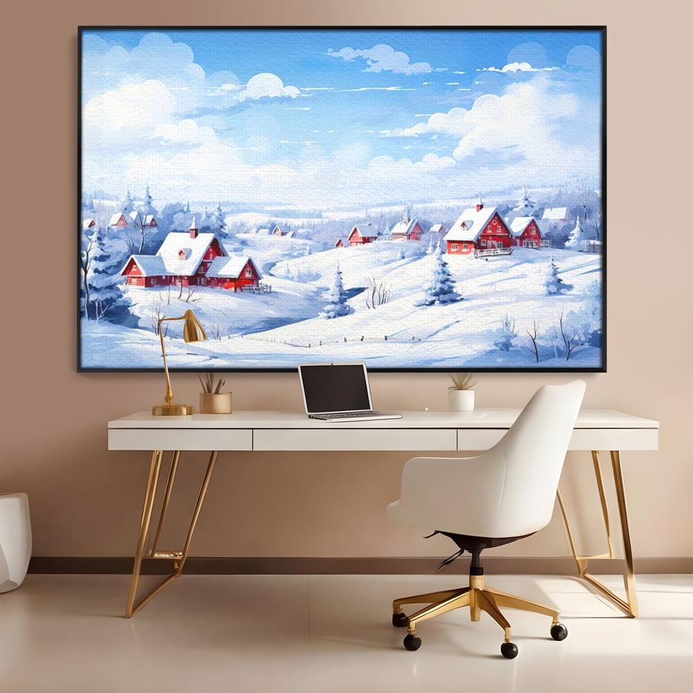 Tablou Canvas Premium LuxCanva® D1006, Iarna pe Ulita , Plimbare, Iarna, Rural, Ulita, Living Room, Omat, Culori Vibrante