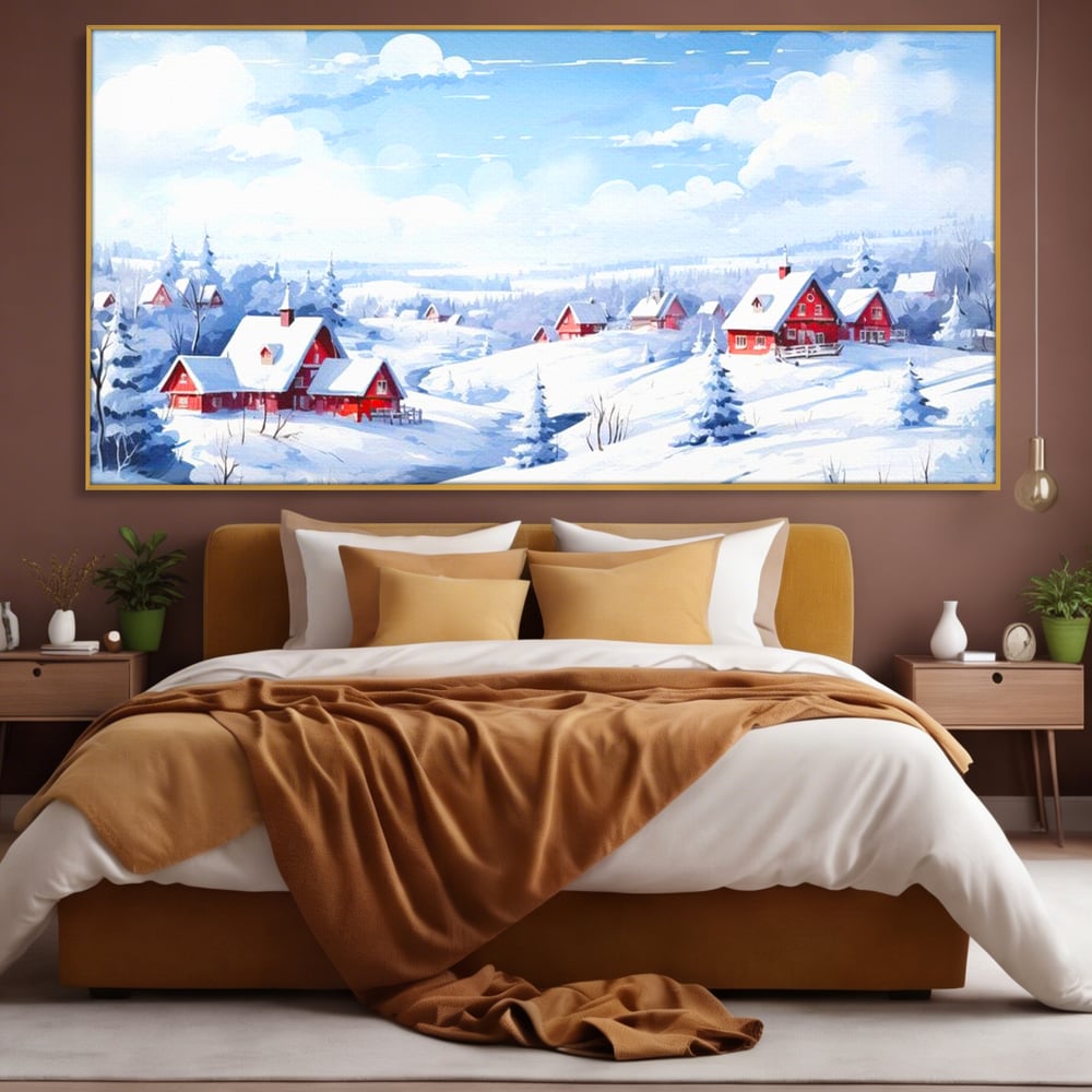 Tablou Canvas Premium LuxCanva® D1006, Iarna pe Ulita , Plimbare, Iarna, Rural, Ulita, Living Room, Omat, Culori Vibrante