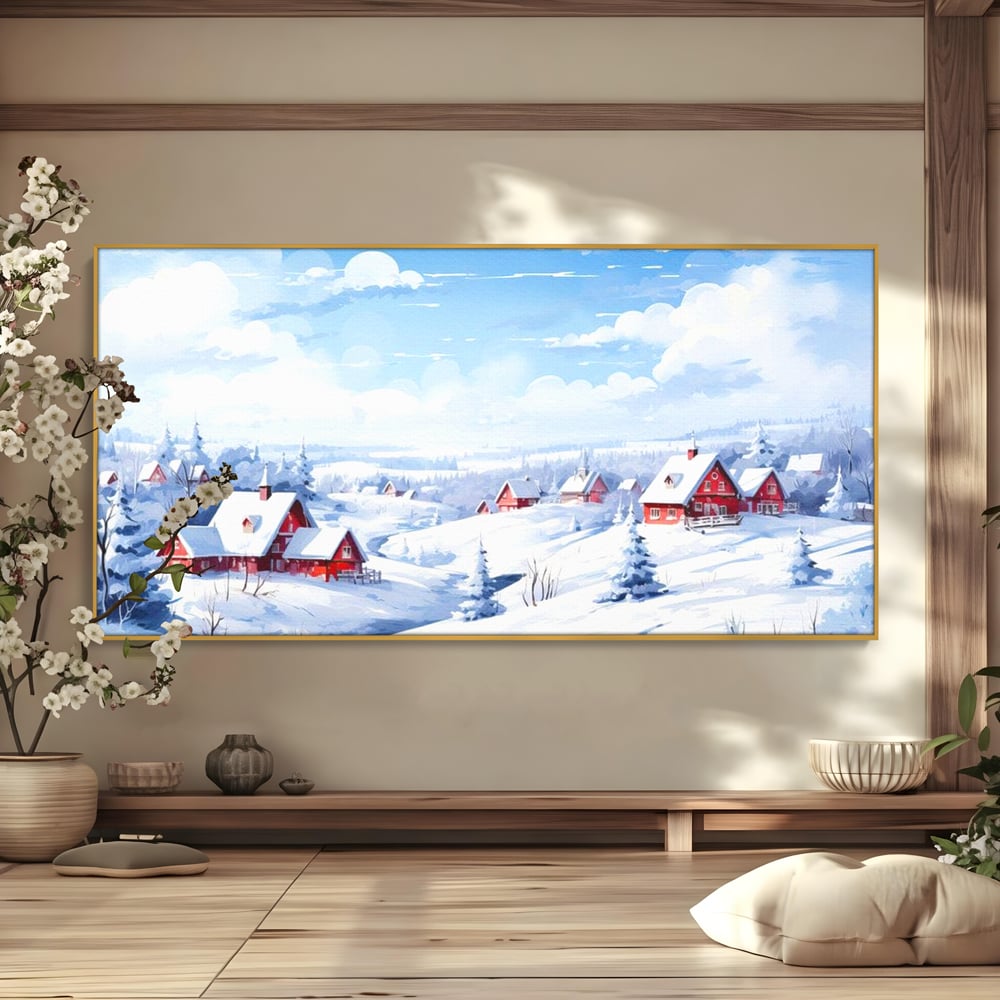Tablou Canvas Premium LuxCanva® D1006, Iarna pe Ulita , Plimbare, Iarna, Rural, Ulita, Living Room, Omat, Culori Vibrante