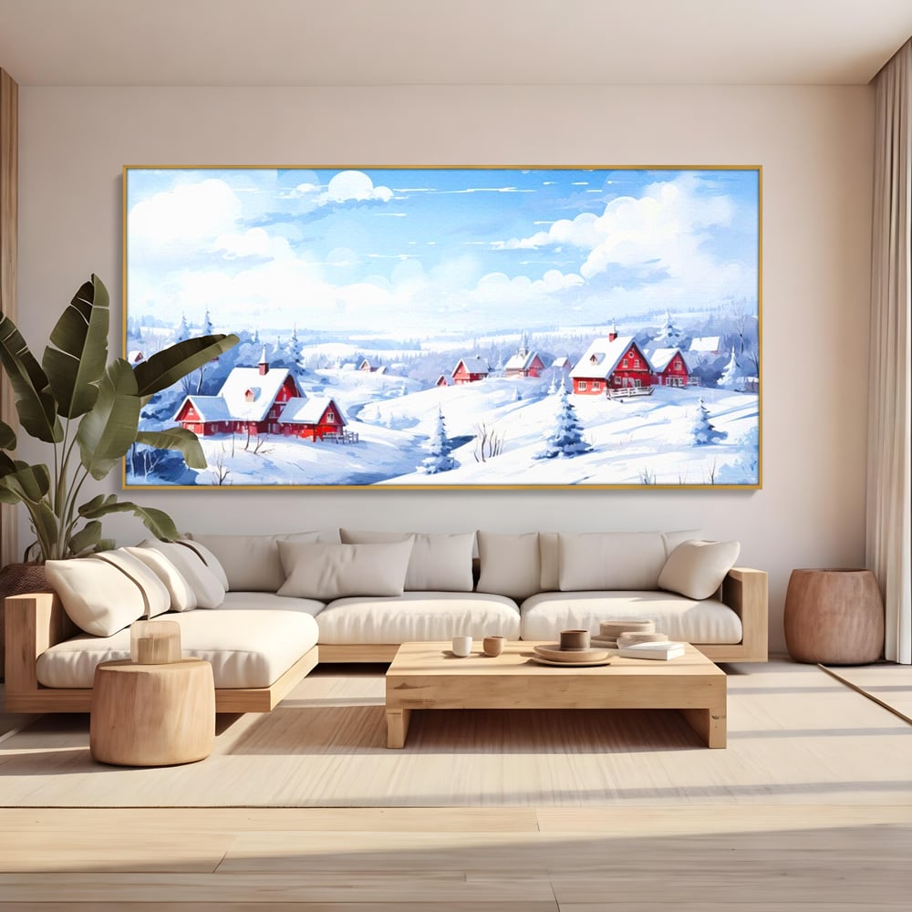 Tablou Canvas Premium LuxCanva® D1006, Iarna pe Ulita , Plimbare, Iarna, Rural, Ulita, Living Room, Omat, Culori Vibrante