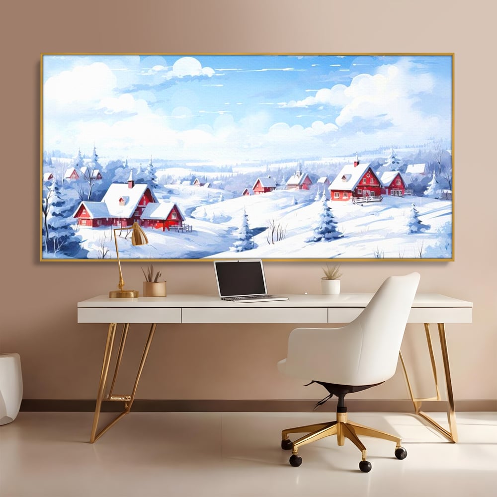 Tablou Canvas Premium LuxCanva® D1006, Iarna pe Ulita , Plimbare, Iarna, Rural, Ulita, Living Room, Omat, Culori Vibrante