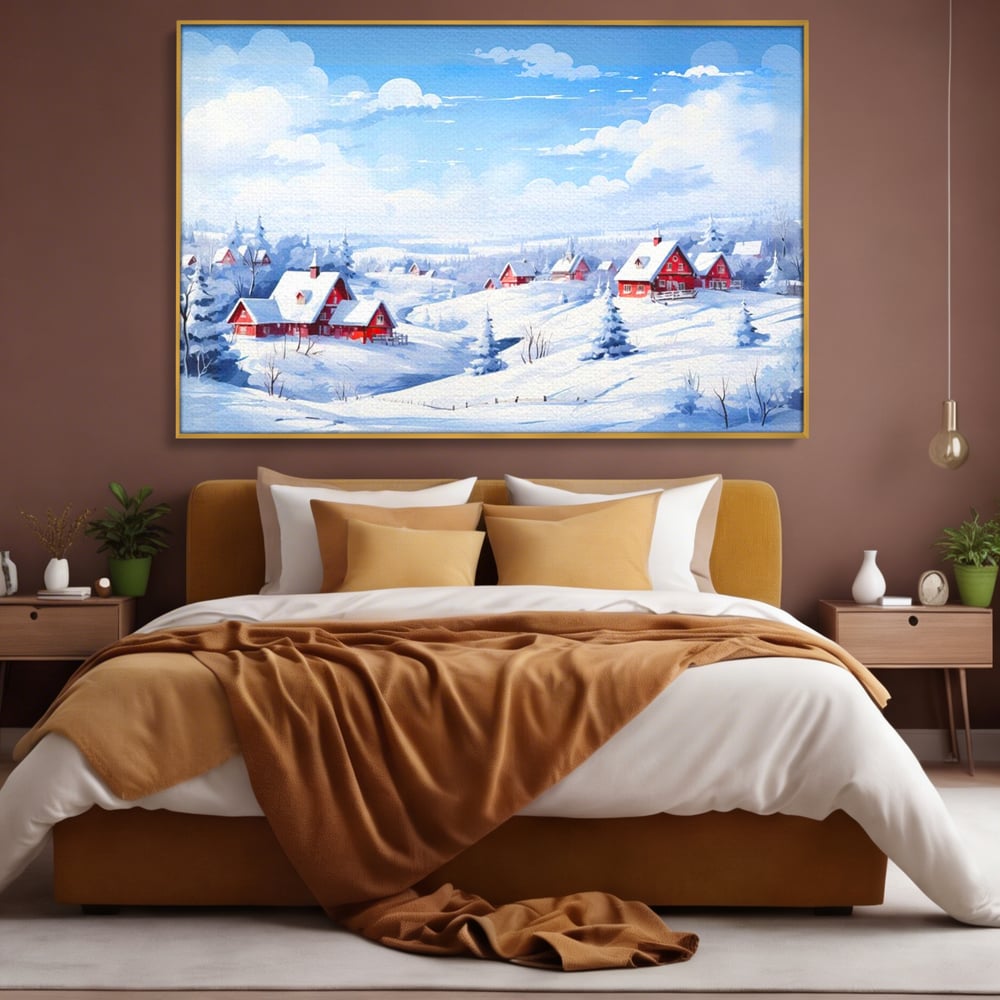 Tablou Canvas Premium LuxCanva® D1006, Iarna pe Ulita , Plimbare, Iarna, Rural, Ulita, Living Room, Omat, Culori Vibrante