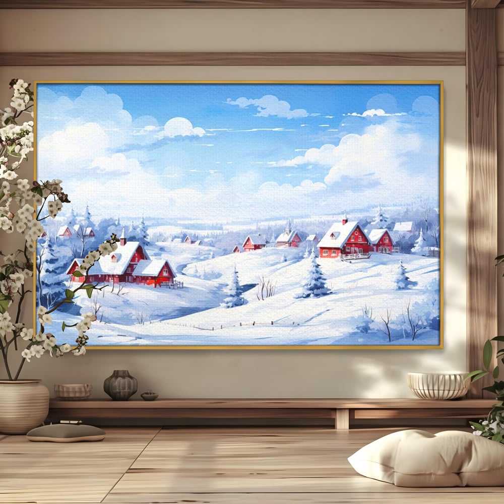 Tablou Canvas Premium LuxCanva® D1006, Iarna pe Ulita , Plimbare, Iarna, Rural, Ulita, Living Room, Omat, Culori Vibrante