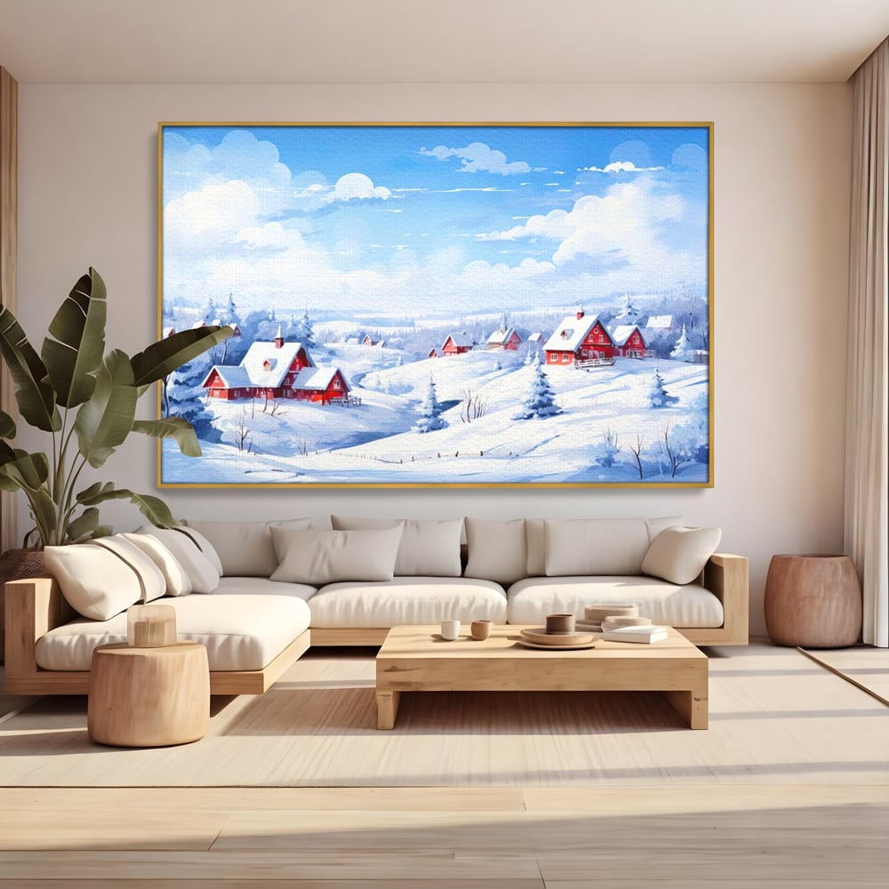 Tablou Canvas Premium LuxCanva® D1006, Iarna pe Ulita , Plimbare, Iarna, Rural, Ulita, Living Room, Omat, Culori Vibrante