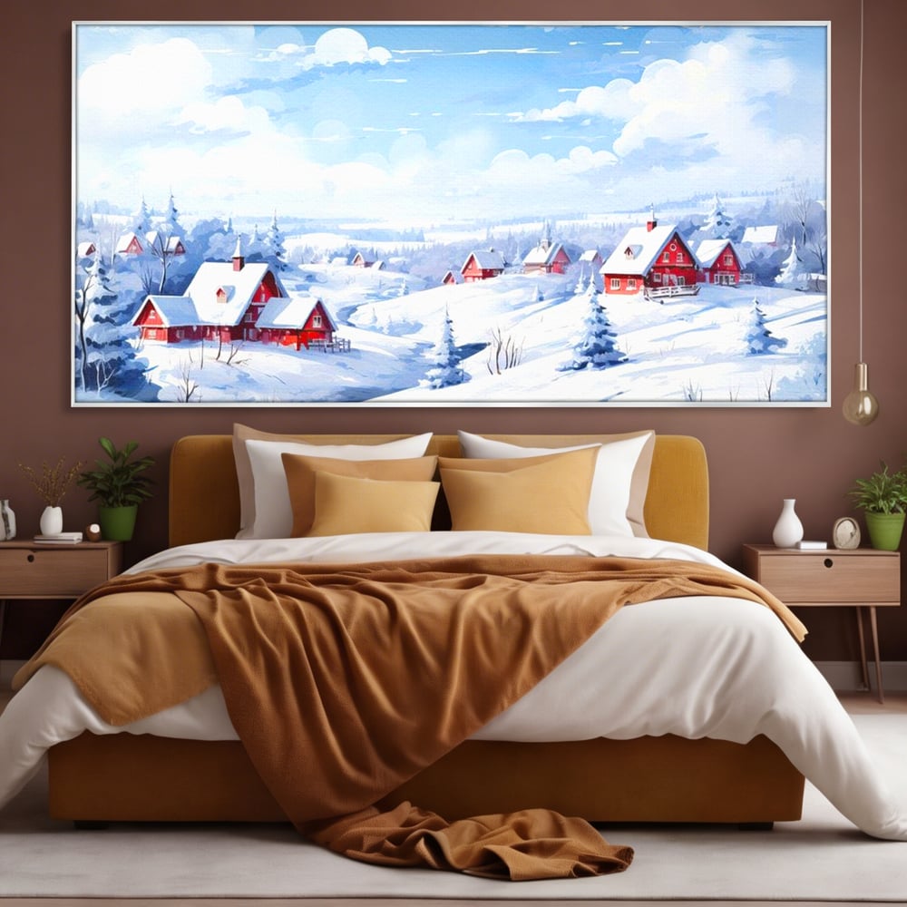 Tablou Canvas Premium LuxCanva® D1006, Iarna pe Ulita , Plimbare, Iarna, Rural, Ulita, Living Room, Omat, Culori Vibrante